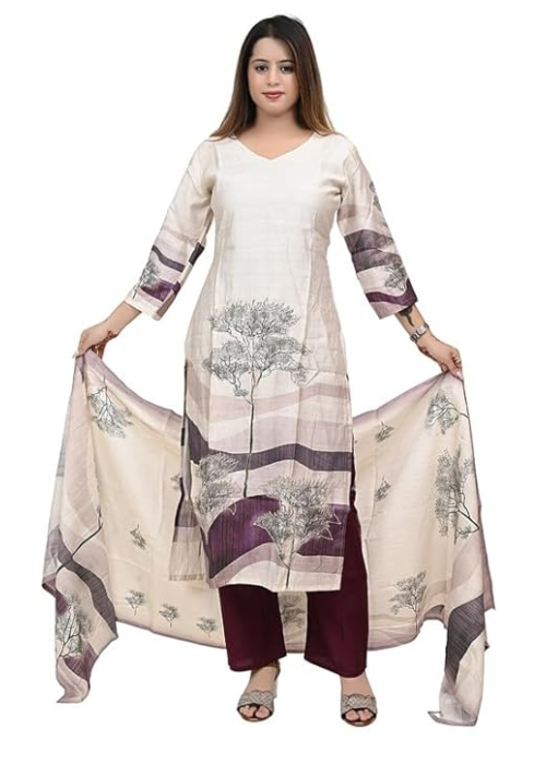 Womens 3-Piece Kurti Set with Pant & Dupatta