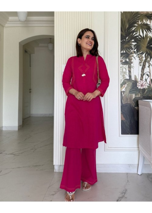 Cotton Slub Thread Detail Kurti Palazzo Set