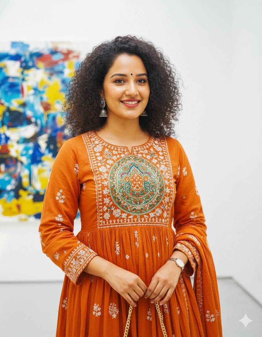 Cotton Rust color kurti Suit Set