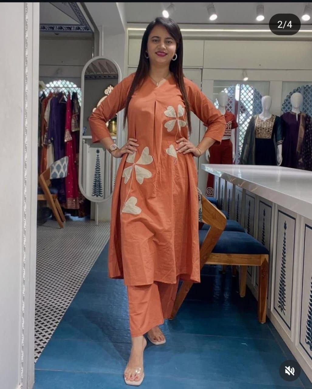 Orange  Cotton Patchwork Cord-Set