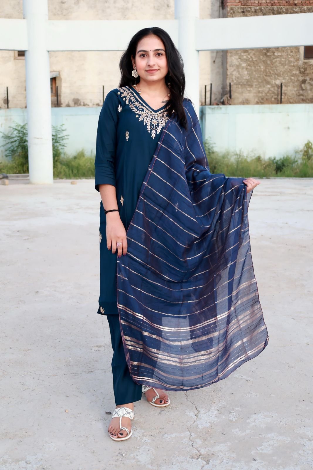 Roman Modal Silk Kurti Set with Jacquard Dupatta