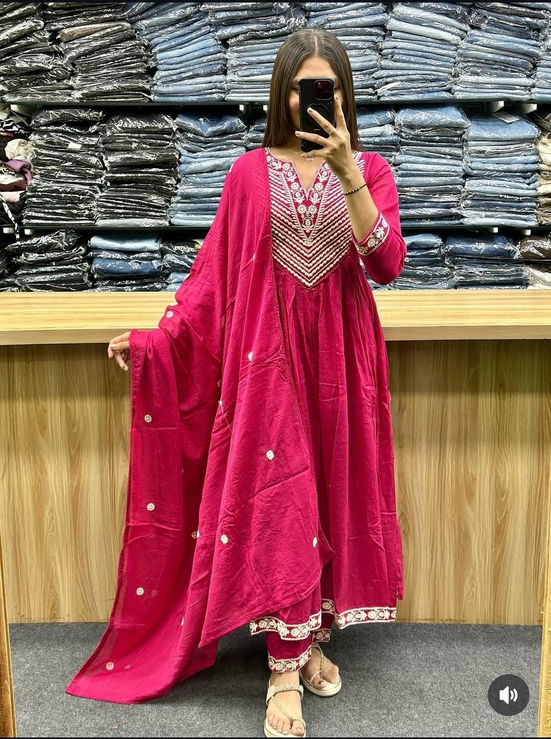 Pink Cotton Suit Set with Embroidered Dupatta