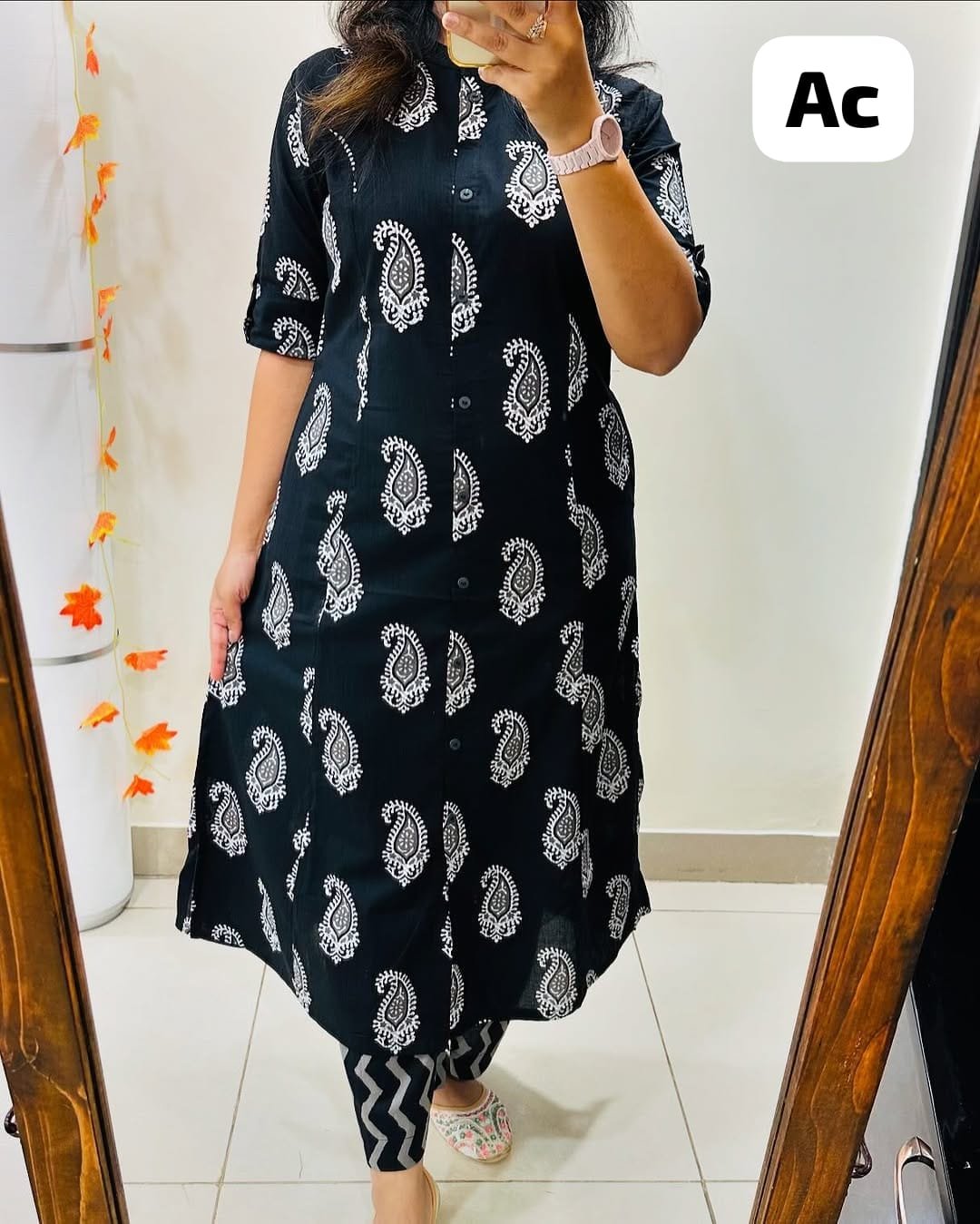 Black Floral Cotton Kurti Palazzo Co-Ord Set