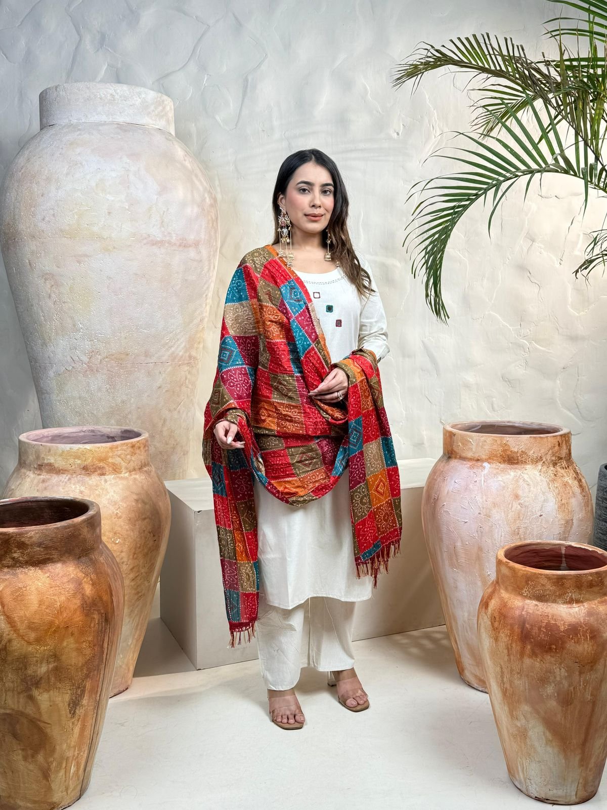 White Khadi Flex Cotton Embroidered Suit Set