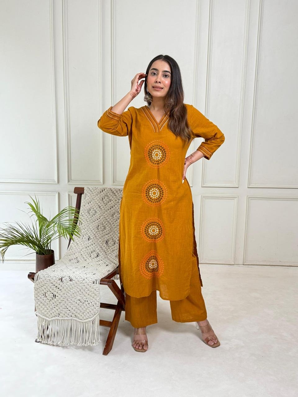 Ajrajh A-Line Cotton Kurti Set with Palazzo Pants