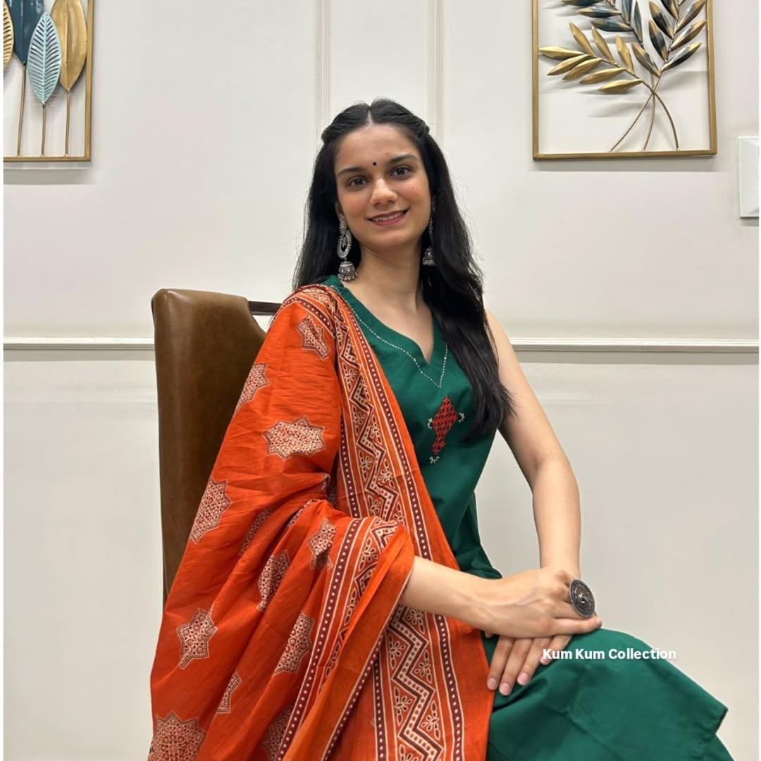 Handloom A-Line Kurti Set with Mulmul Dupatta