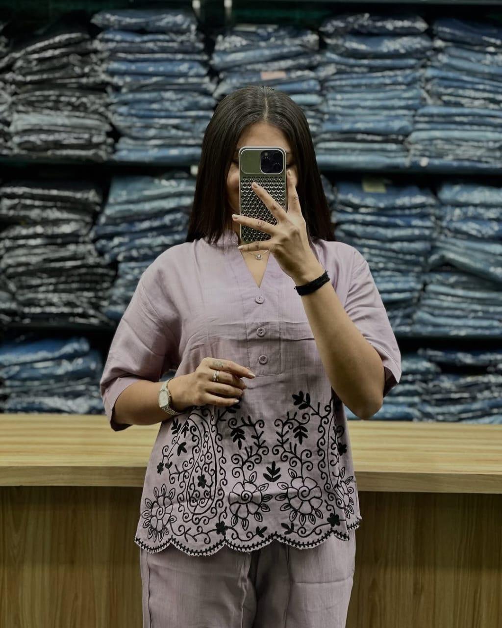 Grey Chikankari Cotton Slub Co-Ord Set