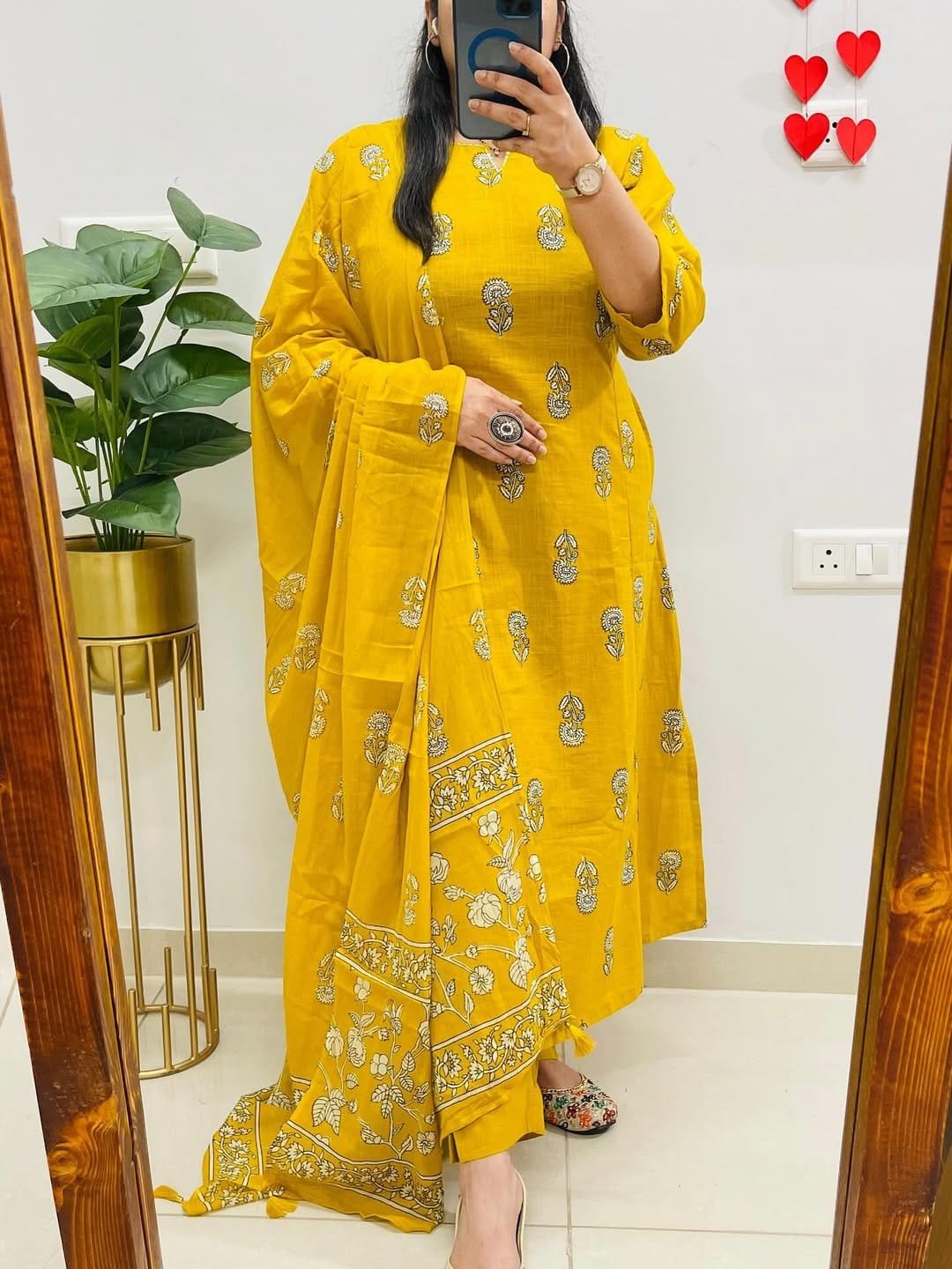 Yellow Pure Cotton Kurti Pant Dupatta Set