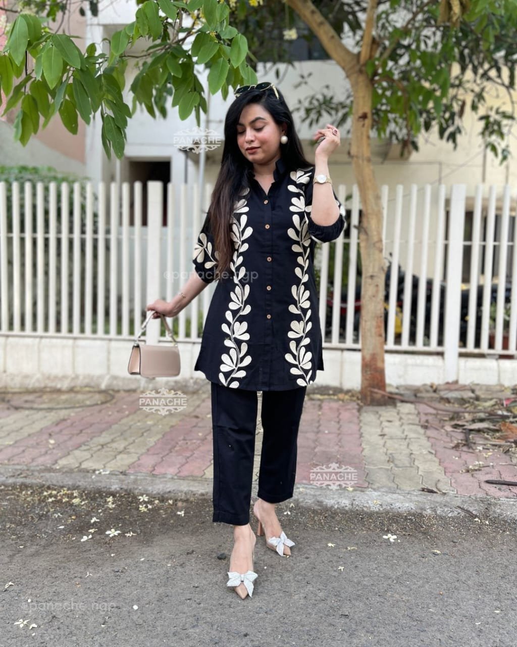 Black Embroidered Cotton Co-Ord Kurta Set