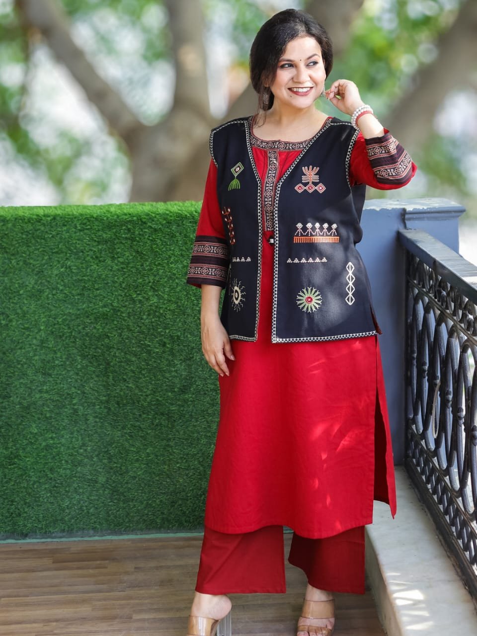 New Winter Wedding Kurti Pant & Embroidered Jacket Set for Women