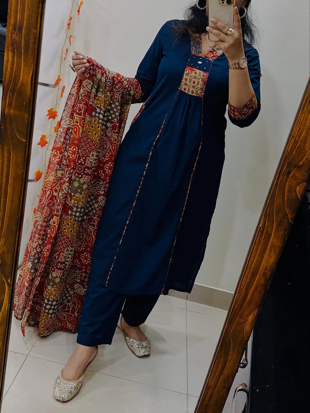 Mirror Work Cotton Suit with Kalamkari Dupatta