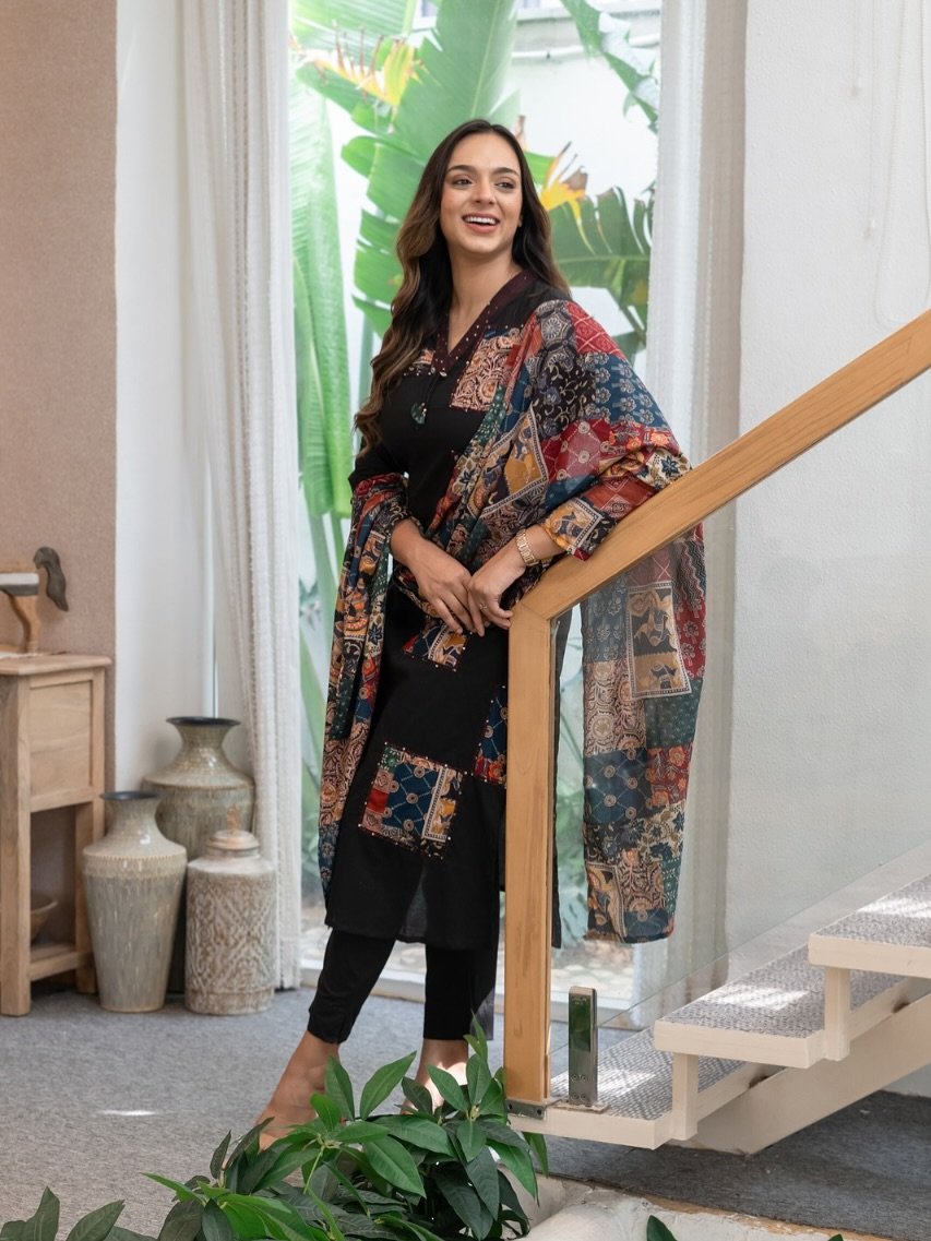 Kantha Patch Work Cotton Kurti Pant Set