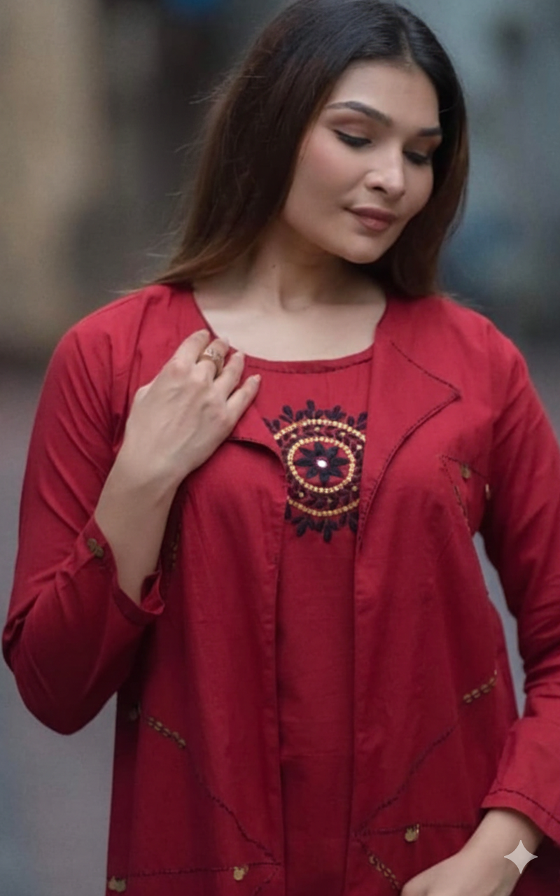 Red Cotton 3-Piece Co-Ord Set