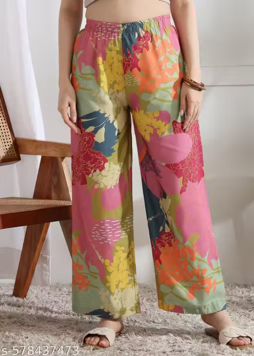 Floral Mandarin Collar A-Line With Trousers