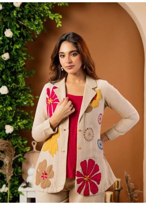 Flex Embroidered Blazer Three-Piece Set