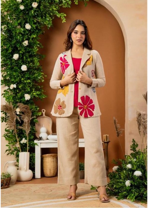 Flex Embroidered Blazer Three-Piece Set