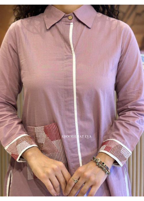 Embroidered Shirt-Style Co-Ord Set