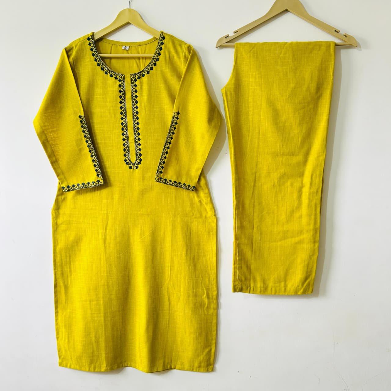 Cotton Slub Thread Work Kurti Palazzo Set