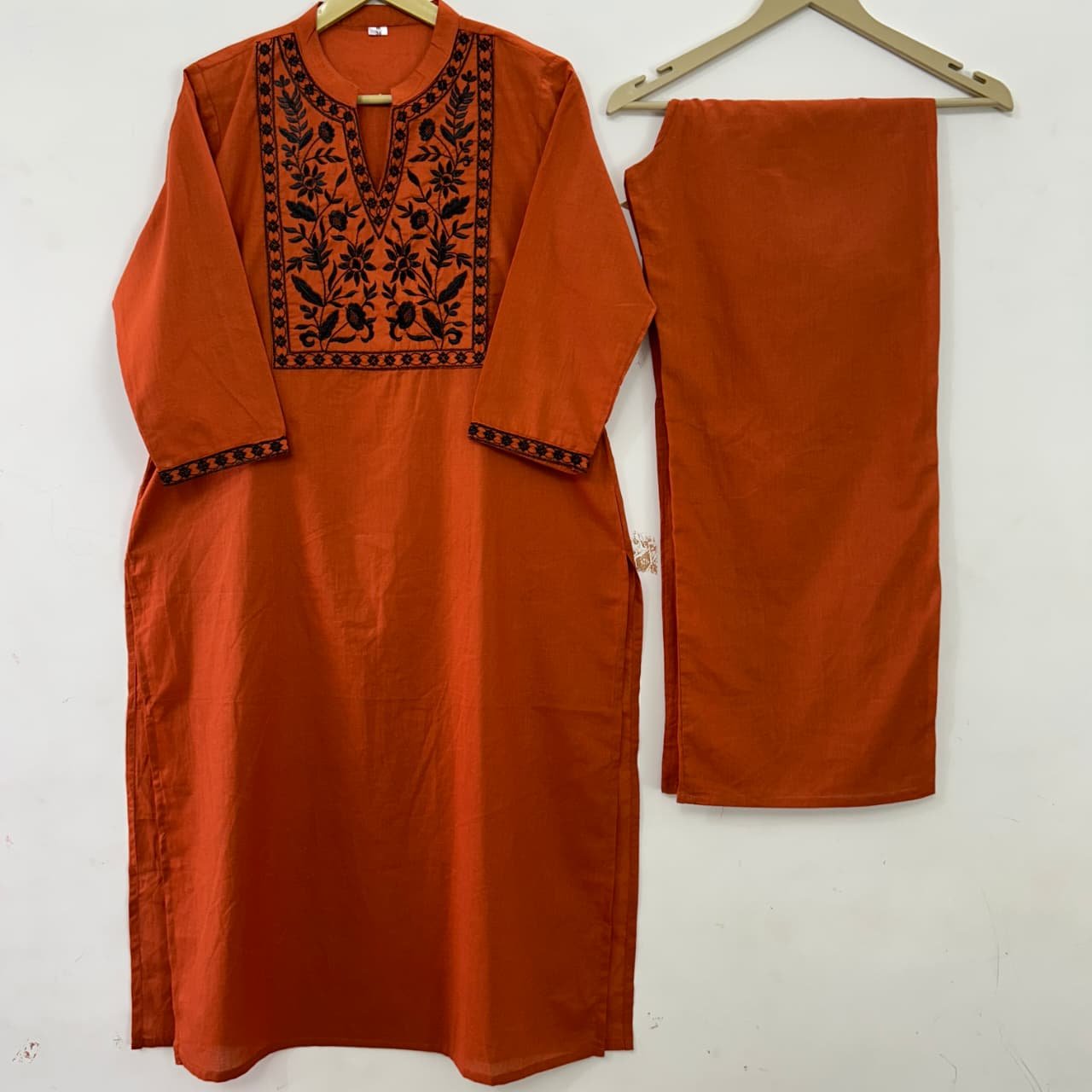 Cotton Thread Embroidered Kurti Palazzo Set
