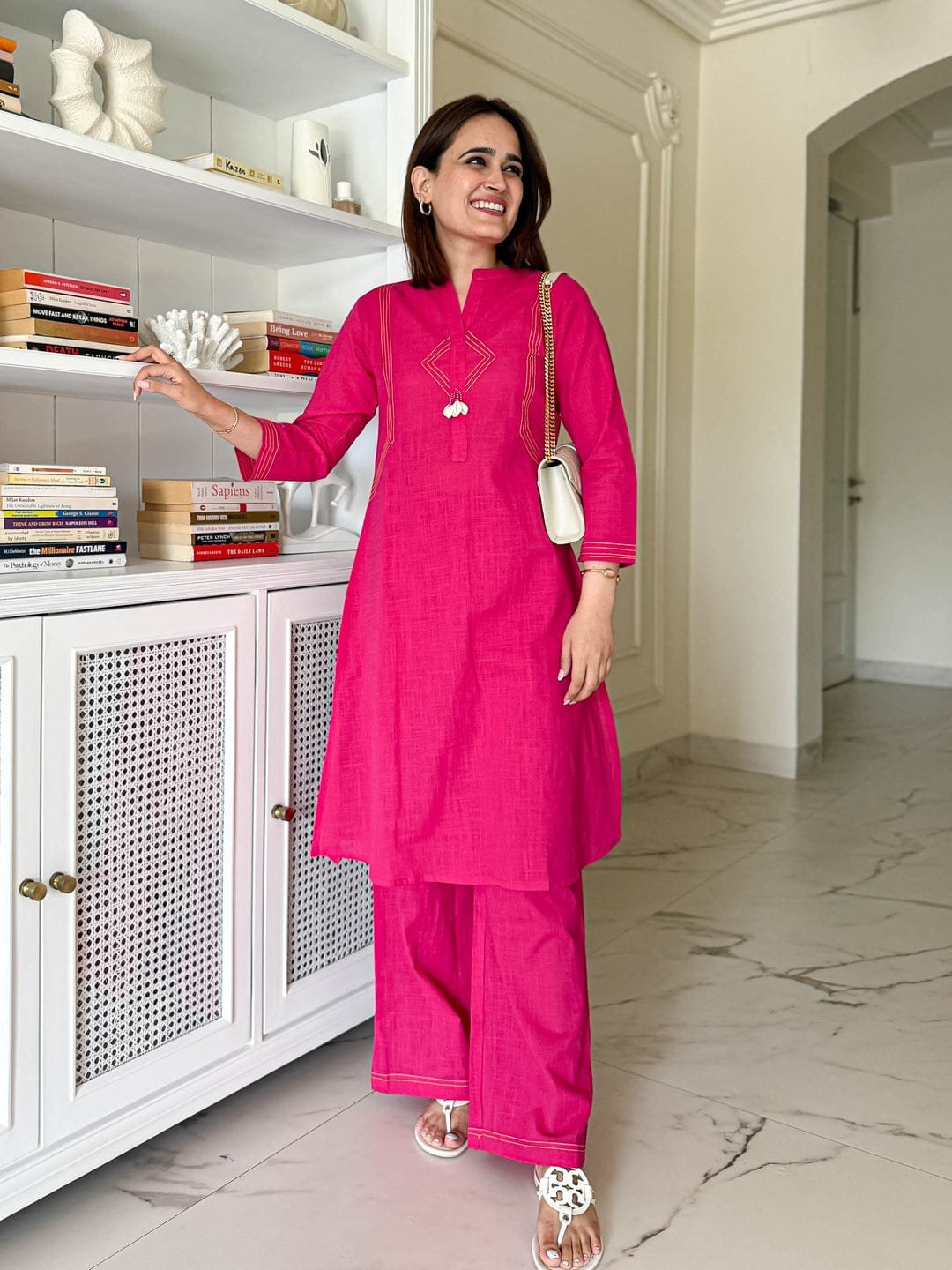 Cotton Slub Thread Detail Kurti Palazzo Set