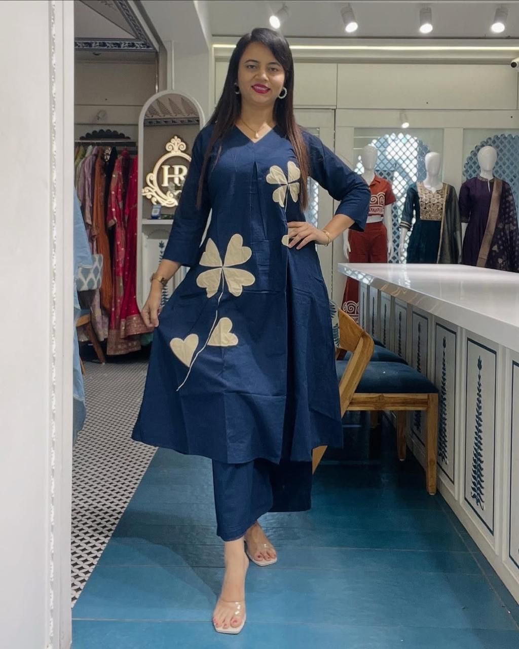 Blue Cotton Patchwork Cord-Set