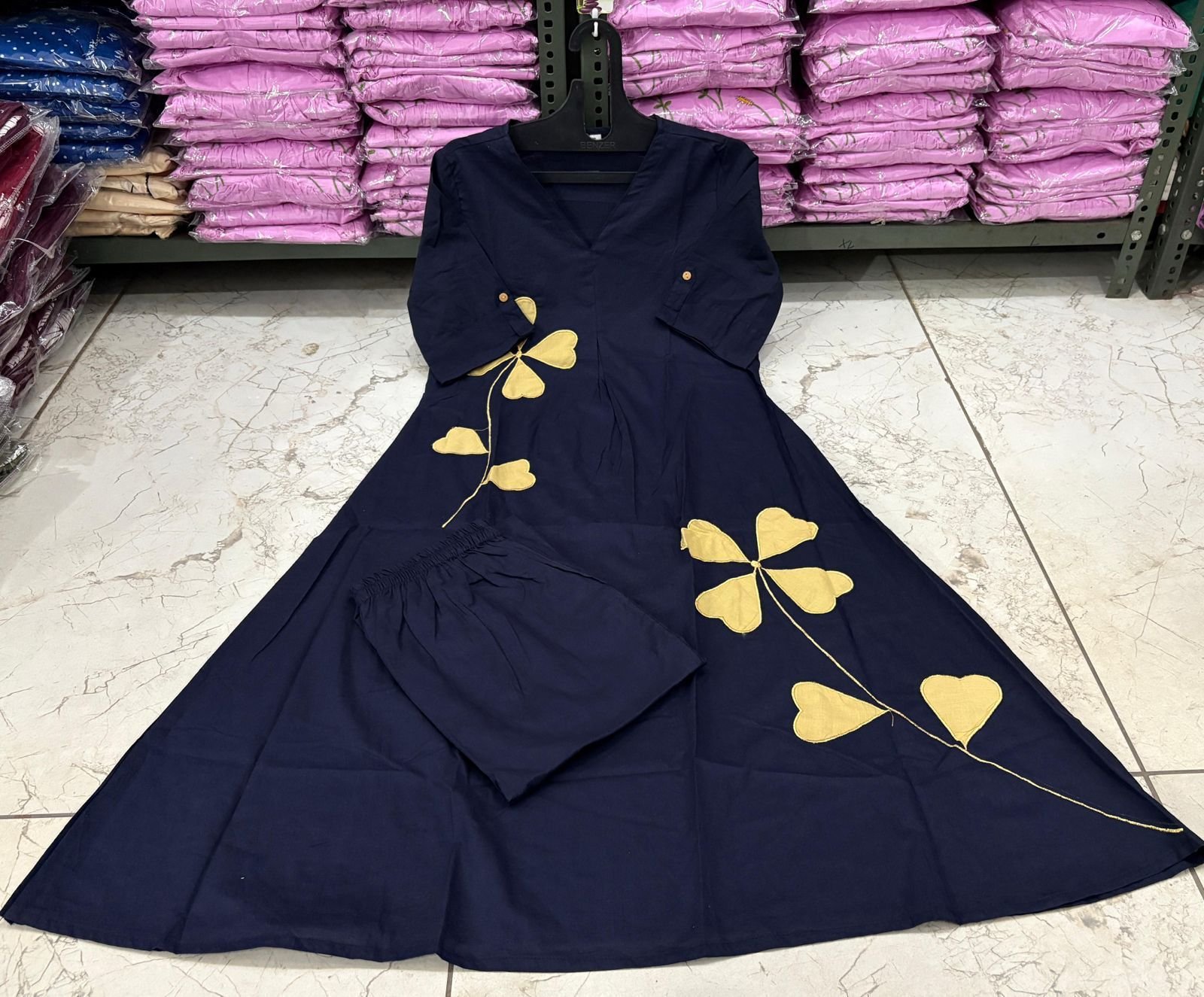 Blue Cotton Patchwork Cord-Set