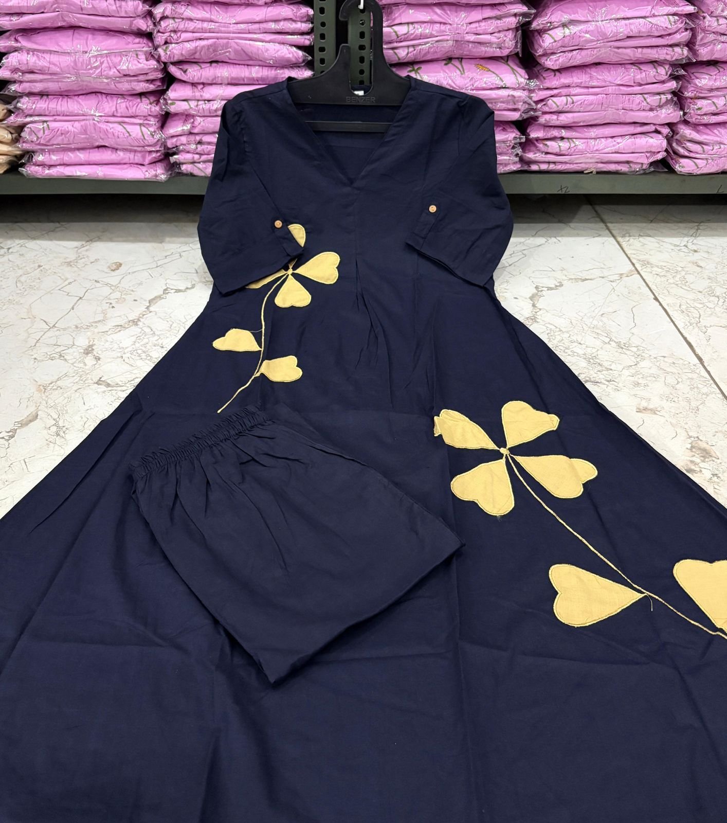 Blue Cotton Patchwork Cord-Set