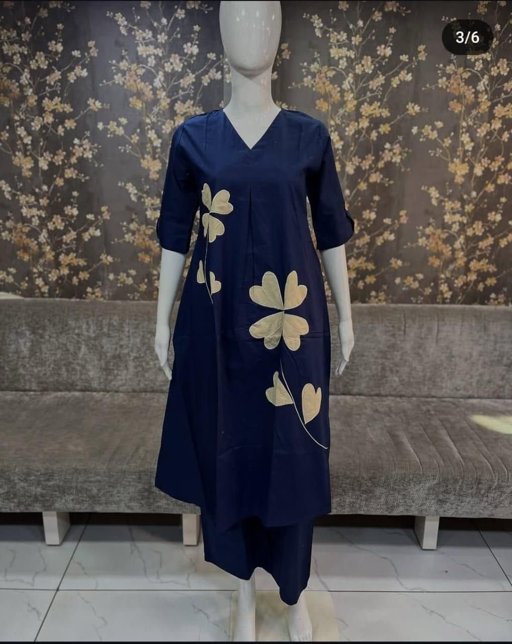 Blue Cotton Patchwork Cord-Set