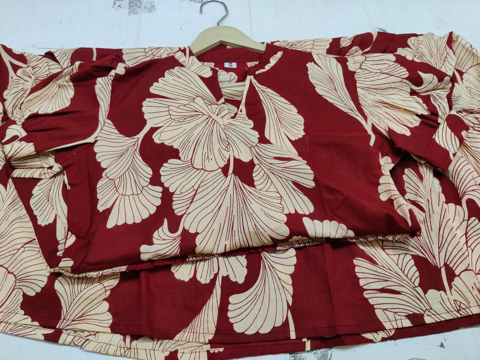 Maroon Printed Cotton Midi Gown Dress