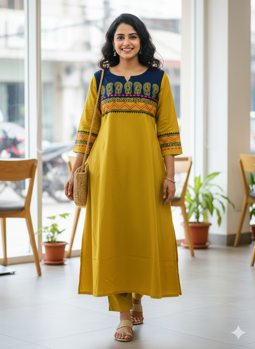 Block Print Cotton Kurti Palazzo Set