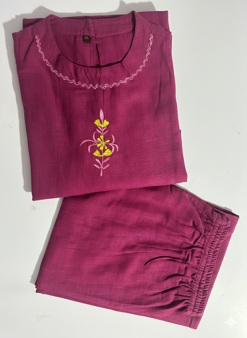 A-Line Cotton Kurta Plazzo Set with Embroidery