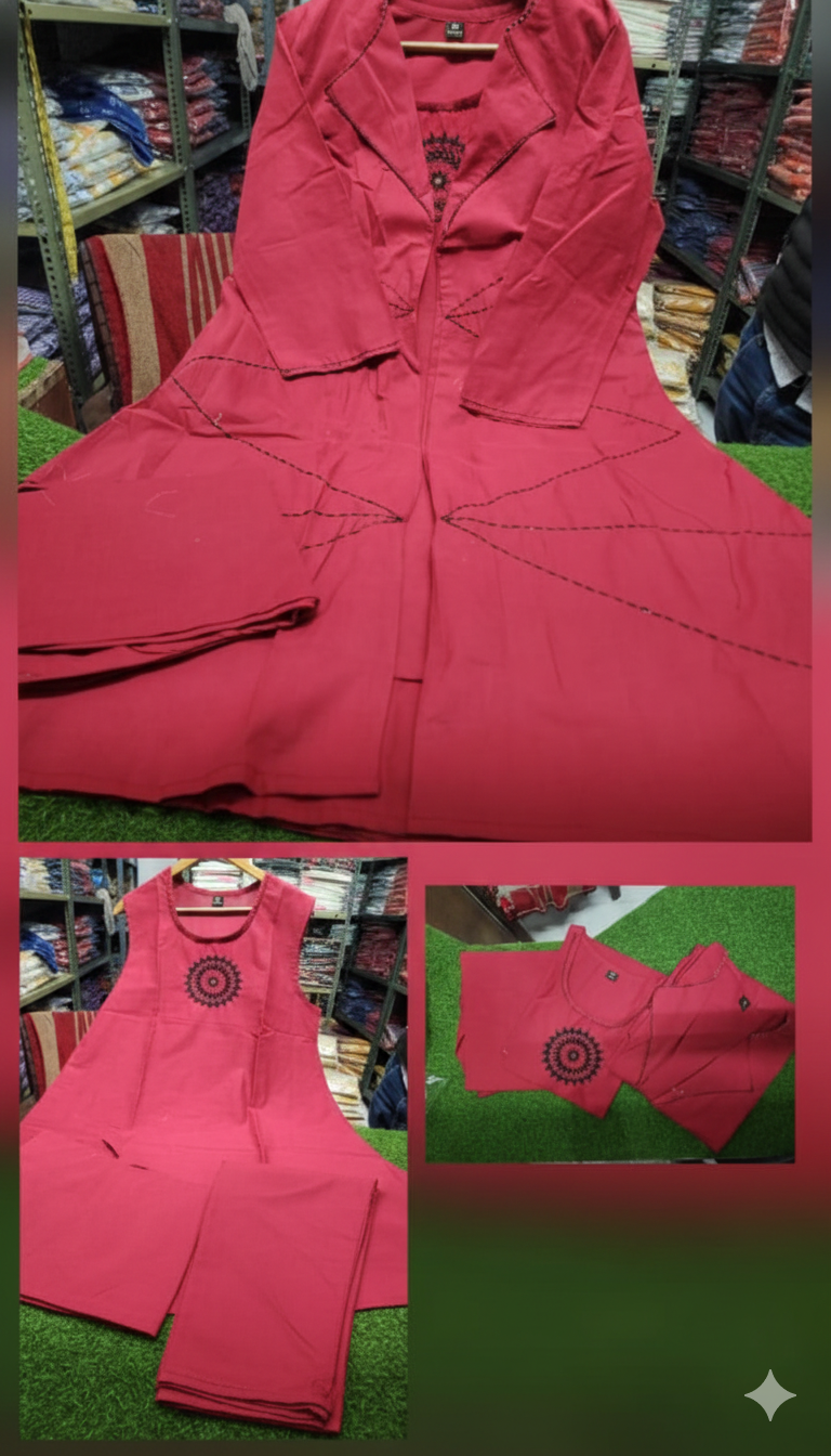 Red Cotton 3-Piece Co-Ord Set