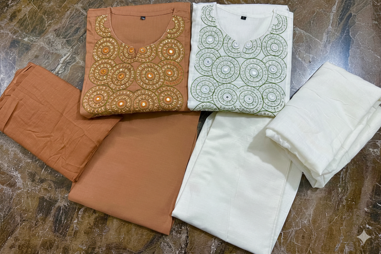 Brown Flared Cotton Anarkali Suit Set with Dupatta